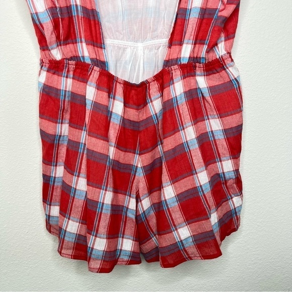 Blue Life Hope Romper 100% Cotton Low Back Gingham Red Blue Size Medium NWT - Picture 4 of 16